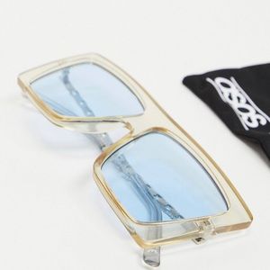 ASOS Design oversized visor sunglasses with chain metal arms in crystal yellow